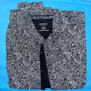 Guess Black and White Paisley Button Down Shirt